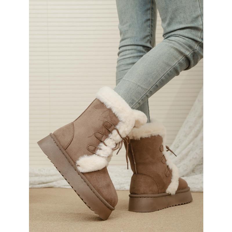2025 Fall/Winter New Arrival: Front-Lacing Thick-Sole Fleece-Lined Warm Oversized Women's Snow Boots