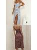 2026 Spring European & American Women's Sexy Printed Lace-up Slit Camisole Dress