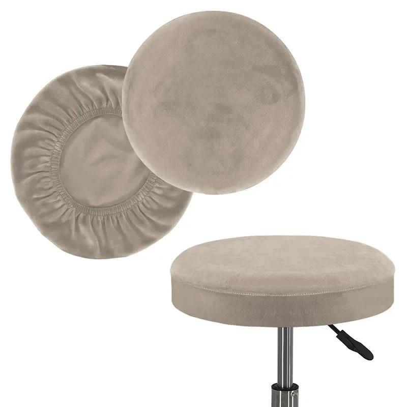 Bar Round Chair Cover Elastic Velvet Stool Cover Anti-Dirty Seat Protector Solid Color Removable Swivel Chair Cover Universal