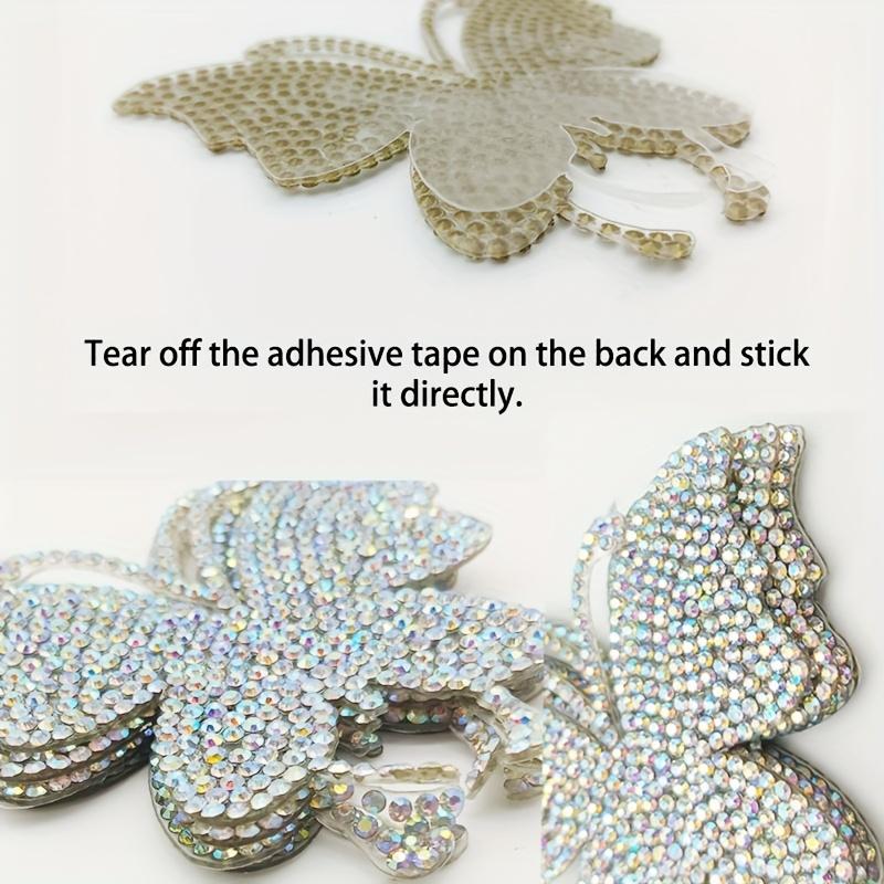 4 Stück Glitzernde Strass Schmetterling Verzierungen - Aufbügelbare Kristall Applikationen für Kleidung Jeans Schuhe Taschen Hüte Reparatur & DIY Deko