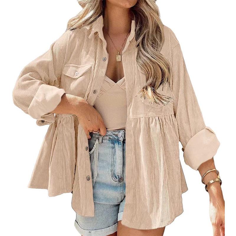 Women's Long Sleeve Ruffle Button-Up Shirt Top - Loose Fit