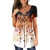 Summer Women's Short Sleeve Floral 3D Printed Buttons T Shirt Ladies Plus Size Top