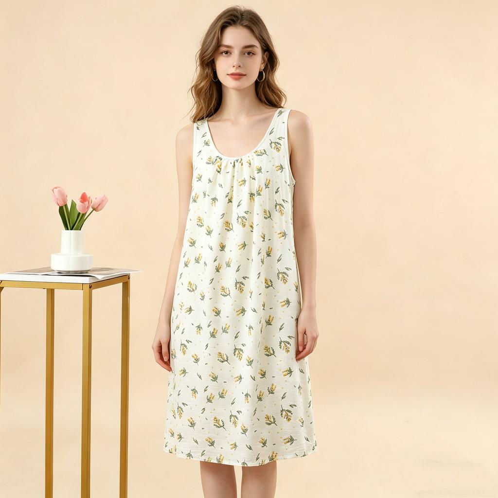 Estiva Donna Yunjin Cotone Senza Maniche Camicia da Notte Dolce Stile Ragazza Vestibilità Larga Cotone Viscosa Abito da Casa Casual Loungewear Quotidiano da Esterno Pigiami