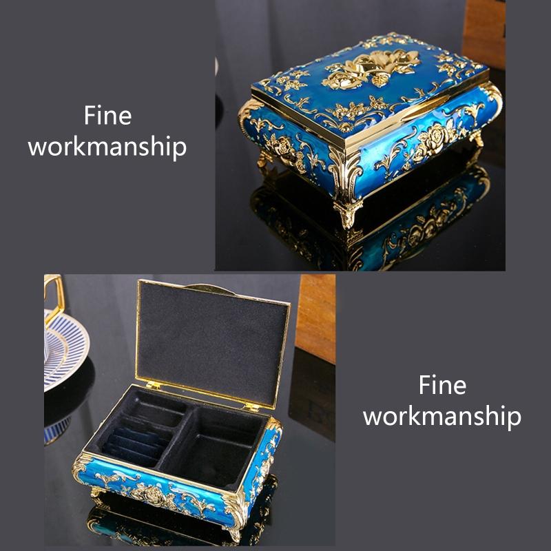 Vintage Metal Jewelry Box Trinket Storage Box for Rings Earrings Necklace Treasure Chest Organizer Antique Keepsake Gift