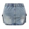 Denim Skirt Women's Summer Vintage Stretchy Tight Workwear Pockets Hip Skirt