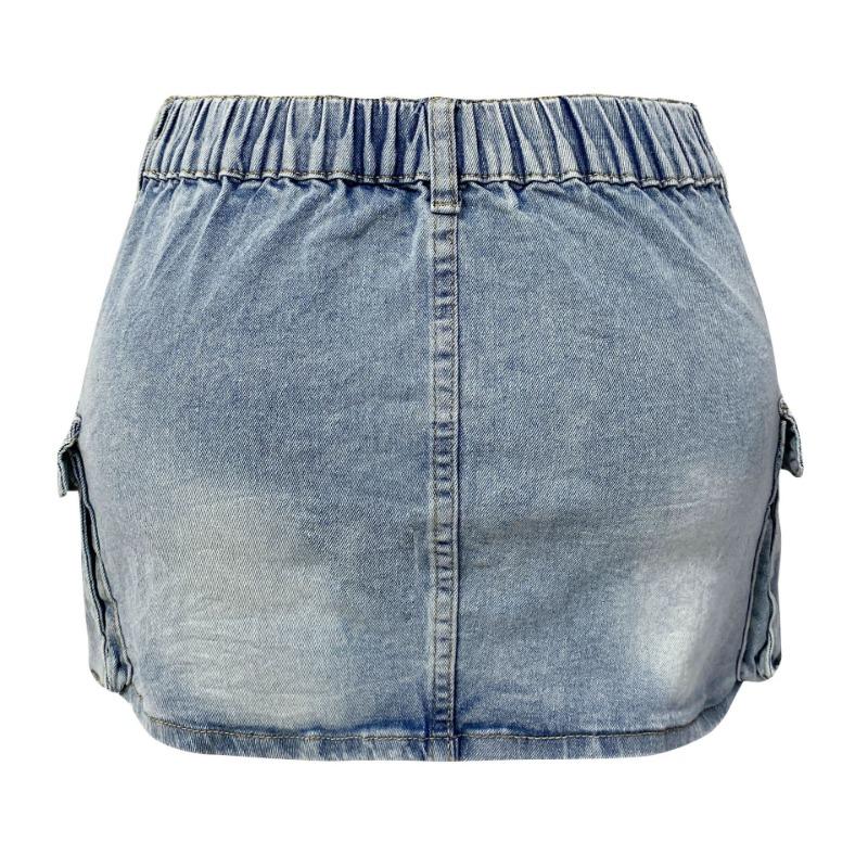 Džínová sukně Dámská letní vintage elastická přiléhavá pracovní oděv s kapsami boková sukně
