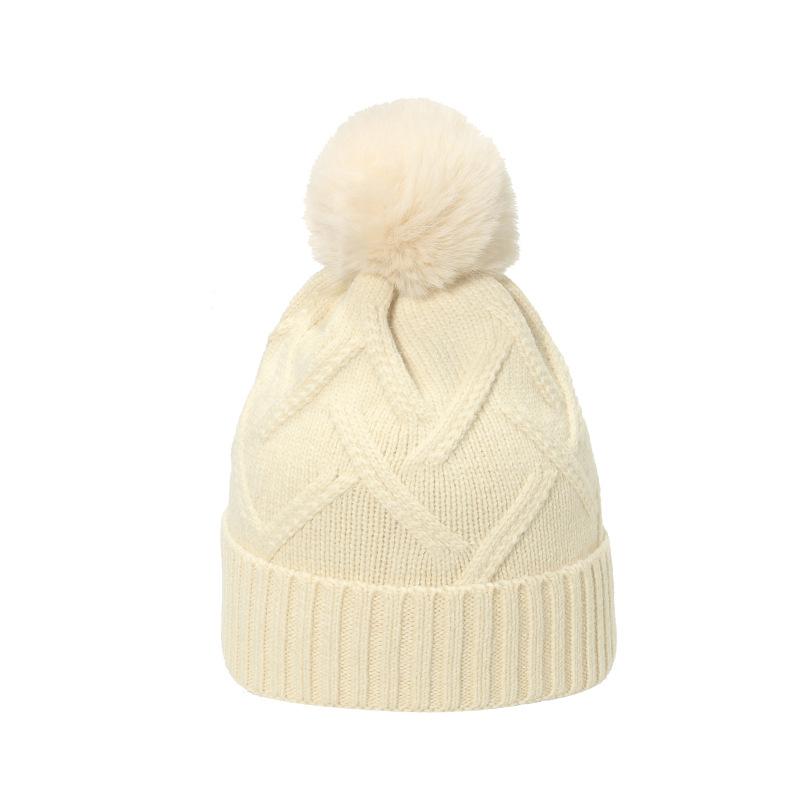 Herbst und Winter neue einfarbige Wollmütze modisch schlicht warm Kältemütze Zopf Karomuster Strickmütze Damen