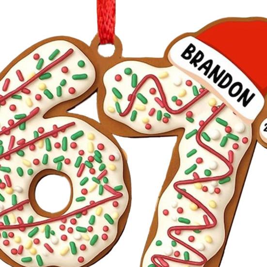 Christmas Pendant Striped Print Number 6 7 Charm 2D Acrylic Hanging Pendant Party Home Festive Cheer Holiday Decoration