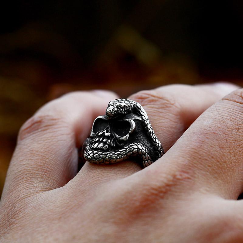 BEIER 2022 New Design Stainless Steel Skull Snake Ring Punk Gothic Biker Jewelry For Men Wholesale Gift Dropshipping