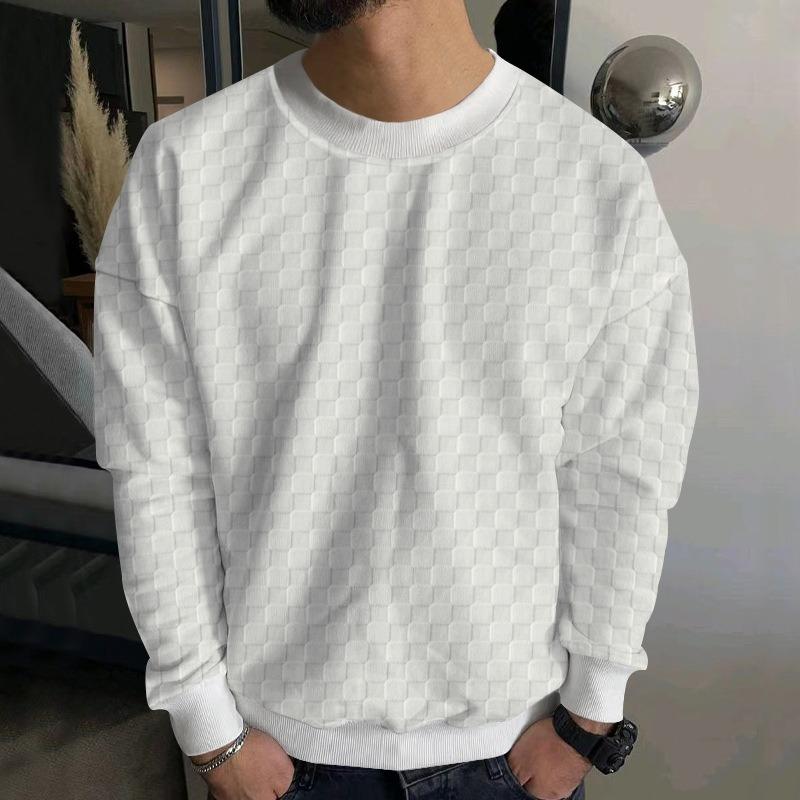 Men's Autumn and Winter Men's Knitted Sweater Jacquard Checkerboard Crew Neck Casual Bottom Long Sleeve Top Casual