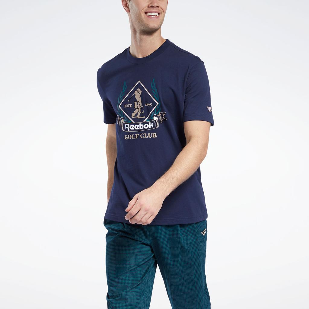 Reebok Logo Print Round Neck Casual Short Sleeve T-Shirt Men Tops Navy-Blue GS0402
