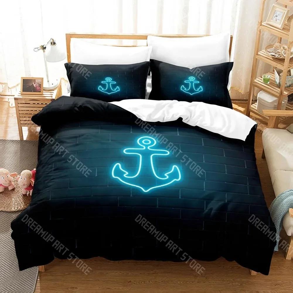 3D Print Blue Anchor Bedding Set Cartoon Anime Three-piece Set Adult Kid Bedroom Duvetcover Sets 3D Kawaii