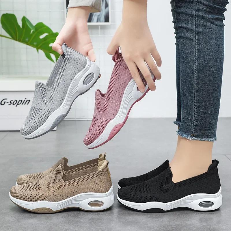 Mode Damen Lässig Flach Atmungsaktiv Gestrickte Sneaker Frühling Herbst Sport Tennisschuhe Frau Mode Slip-on Weiche Sohle Walking Schuhe