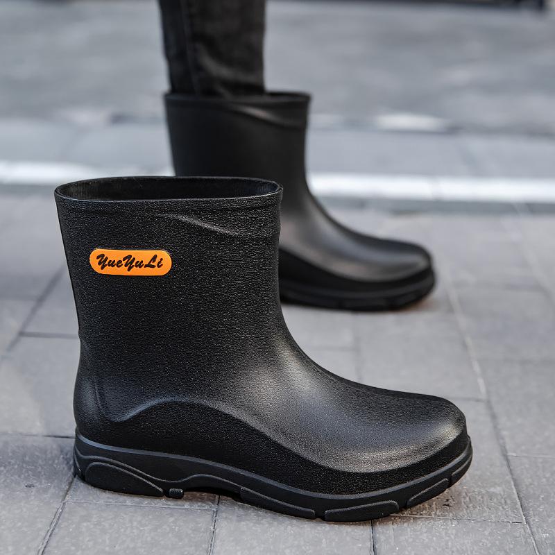 Men's Short Rain Shoes Non-slip and Waterproof Fashion Rain Boots Fleece Thermal Rubber Shoes Kitchen Work Short Tube Water Shoe Cover Shoes