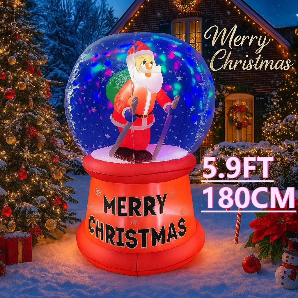5.9FT LED Light Inflatable Xmas Yard Decor Santa Snow Globe Model Christmas Decoration Gifts Toy Supplies Ornaments Home Decor