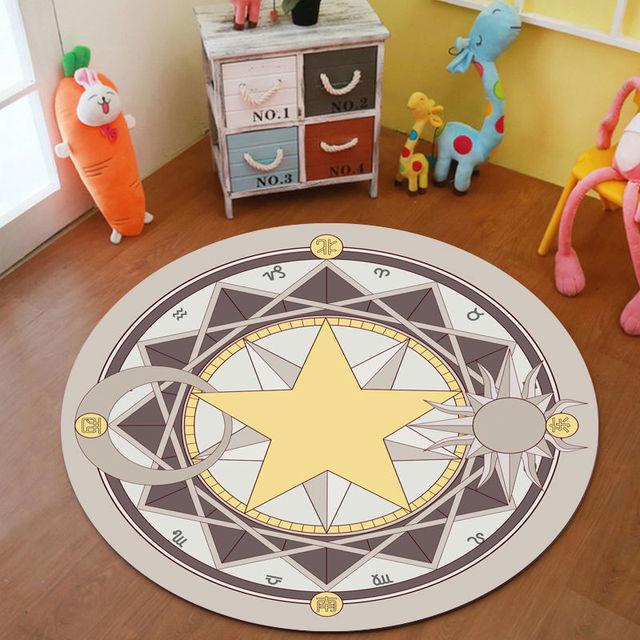 Cute Cartoon Cherry Blossom Magic Tarot Round Carpet Home Living Room Bedroom Floor Decoration Computer Chair Mat Carpet