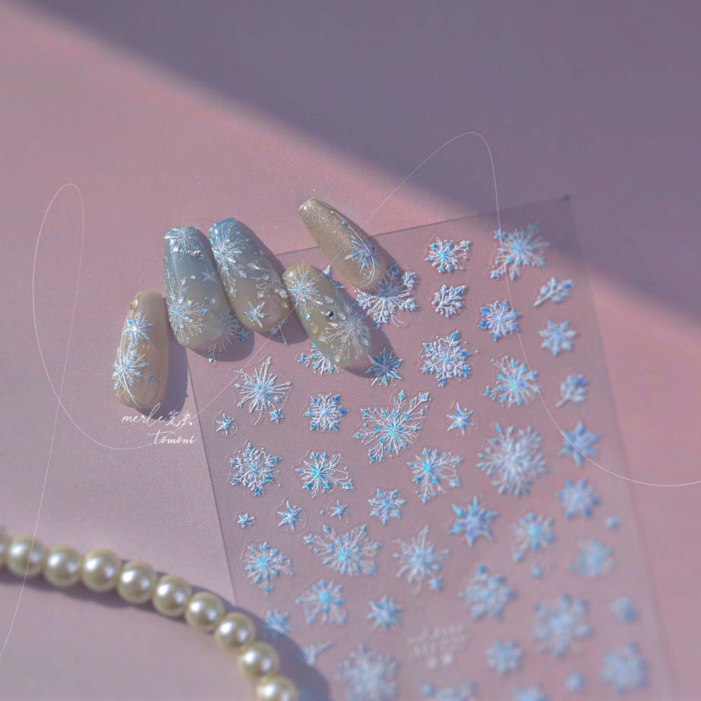 Shell Light Christmas Snowflake Nail Sticker 5D Bronzing  Xmas Nail Decoration  Nail Salon