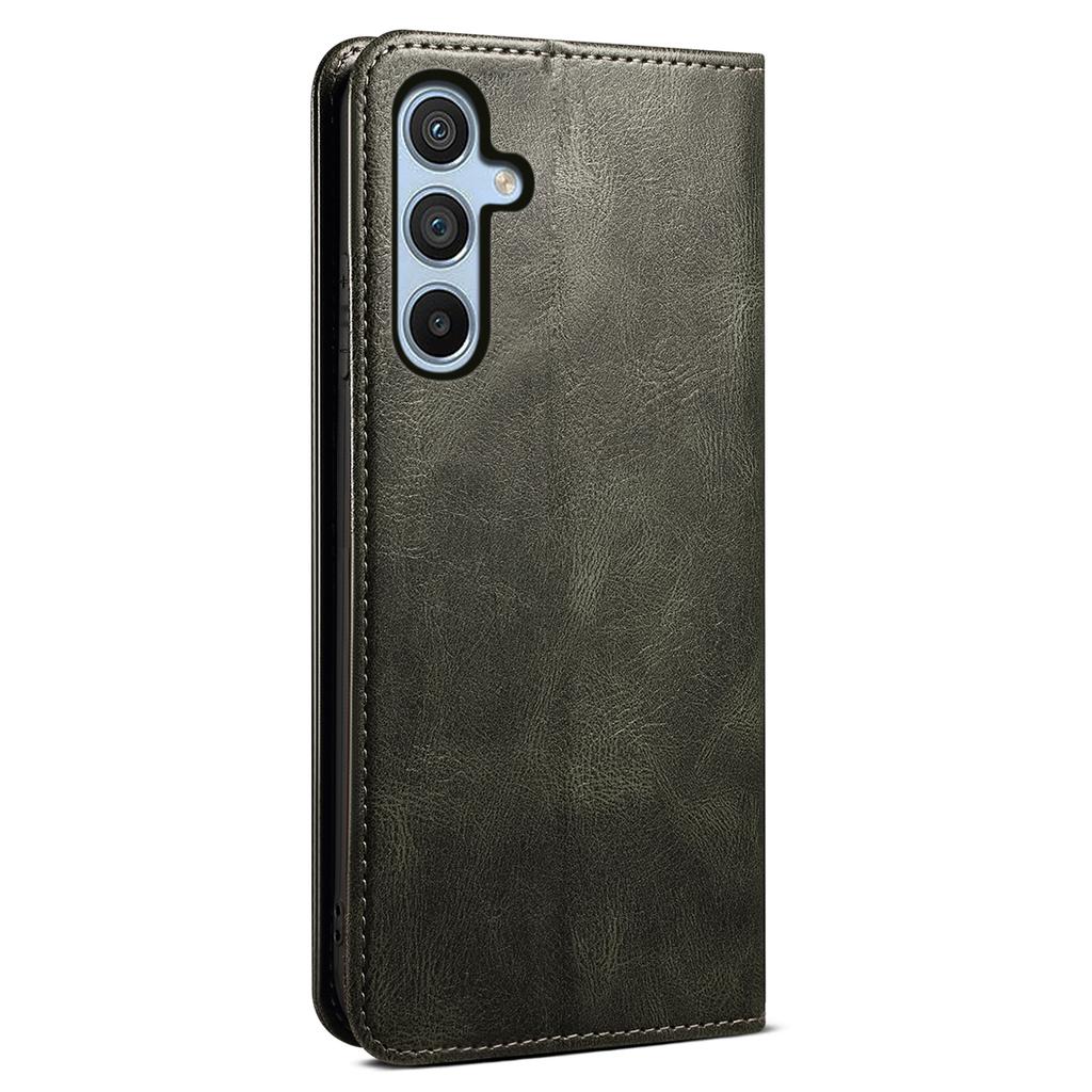For Samsung Galaxy S24 FE Case Leather Phone Cover Waxy Crazy Horse Texture Magnetic Absorption