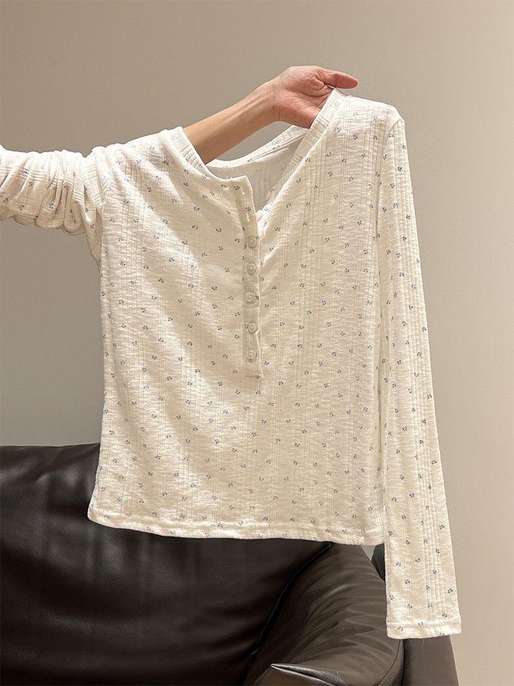 Women s Autumn Slim Fit Floral Collar Long Sleeve T-Shirt Large