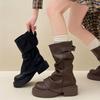 Short trouser boots women's autumn new short boots pleated thin thick-soled fashion boots