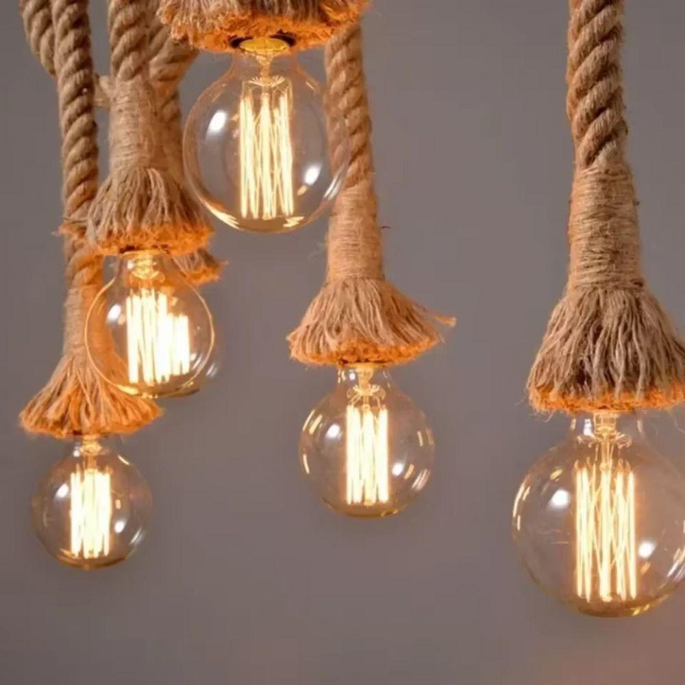 Home Decor Creative Rope Lamp Vintage Durable Hemp Rope Pendant Lamp Minimalist Edison Bulb Edison Bulb Chandelier Coffee Shop