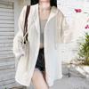 Magliette Protezione Solare Donna Autunno Oversize Larga Colore Unico Cardigan con Cappuccio e Coulisse Texture a Righe Femminile Camicetta Minimalista