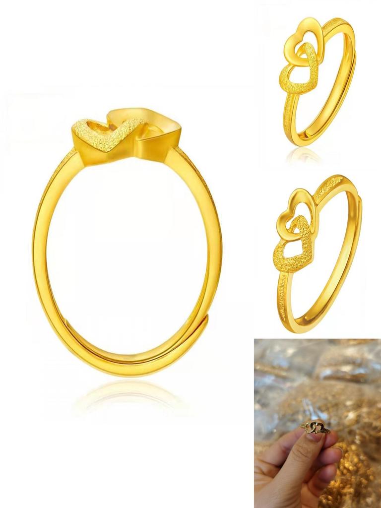 Delightful Gold-plated Adjustable Ring Featuring Double Heart Shape Enchanting Jewelry For Ladies