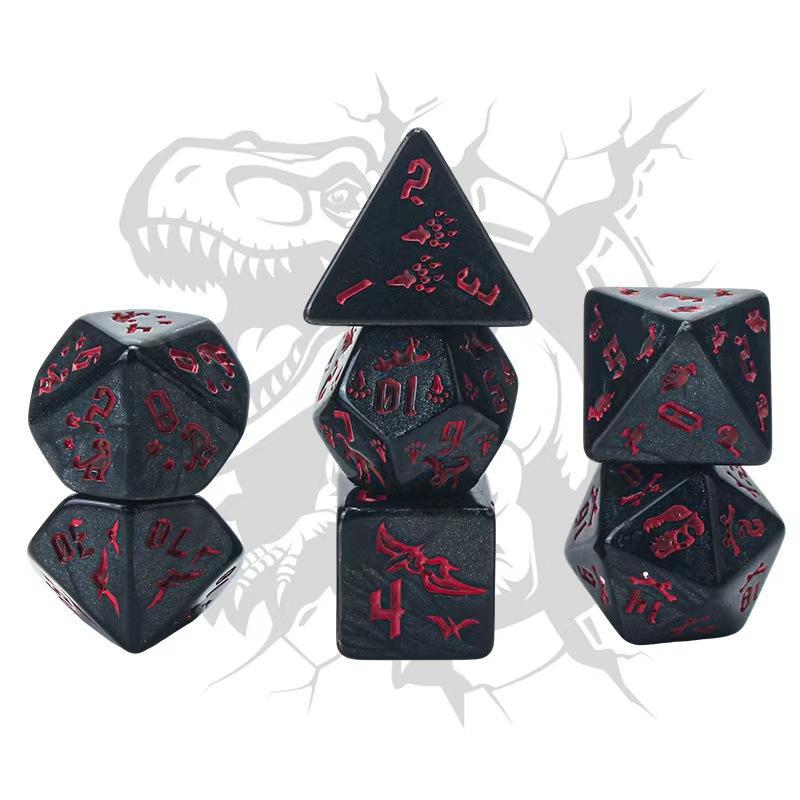 Dinosaurier Gravierte Würfel 7er Set Transparent Klar Nummerierte Würfel für Tabletop RPG Brettspiel Heimtreffen
