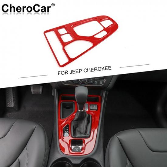 Gear Shift Panel Cup Holder Cover Panel Trim for Jeep Cherokee 19+ Red Interior