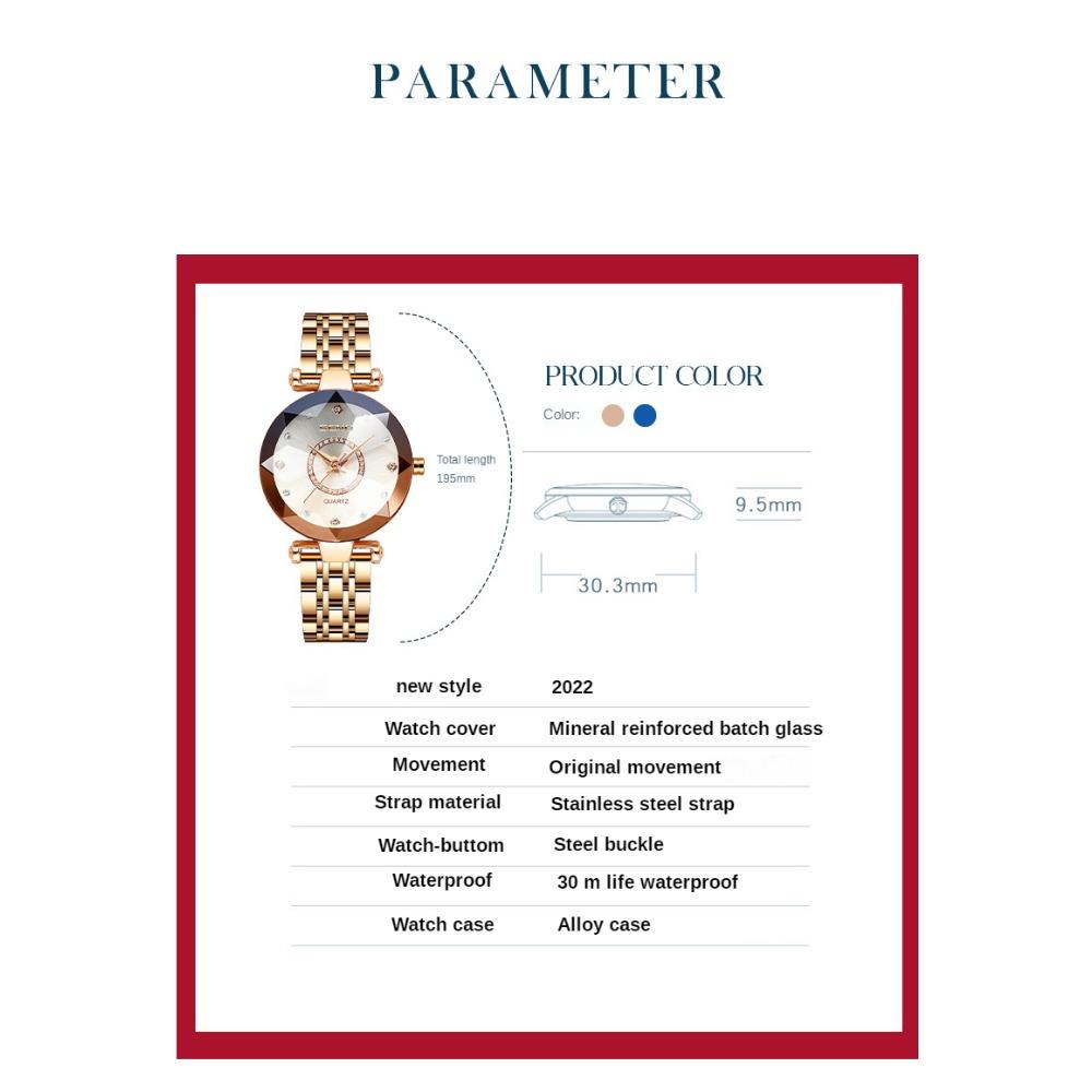 Luxury Elegant Women's Watch Rhinestone Ocean Heart Waterproof Rose Gold Stainless Steel Quartz Women's Fashion Birthday Gift