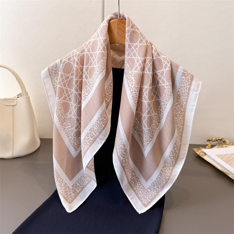Polka Dot Style Herringbone Pattern Cotton And Linen Small Square Scarf Silk Scarf Imitation Velvet Headscarf Shawl Sun Protection Scarf Women'S Scarf
