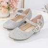 Girls Princess Flats Low Heel Dress Shoes Mary Glitter Wedding Party Sparkling Bow