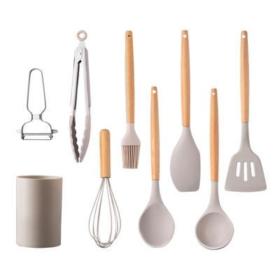 Hiino Kano Kitchen Tool Set Cooking Utensils Set For Living Alone Kitchen Utensils Housewarming Gift Day Gift Heat Resistant Durable Wooden Handle
