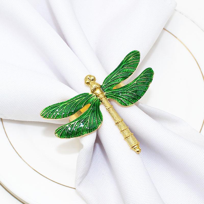 6pcs/lot New Green Napkin Ring Dragonfly Napkin Buckle Festive Party Tabletop Napkin Ring Wedding Table Decoration