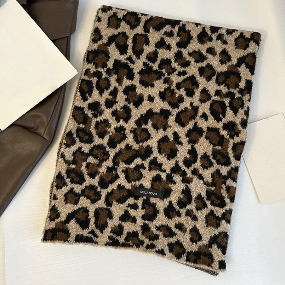 Lightweight Leopard Print Scarf Cashmere Blend Winter Shawl Trendy Imitation Wool Scarf  Unisex
