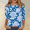 Womens Casual Floral Print Top with Three Quarter Sleeves and Crew Neck Relaxed Fit Lightweight Blouse for Everyday Wear