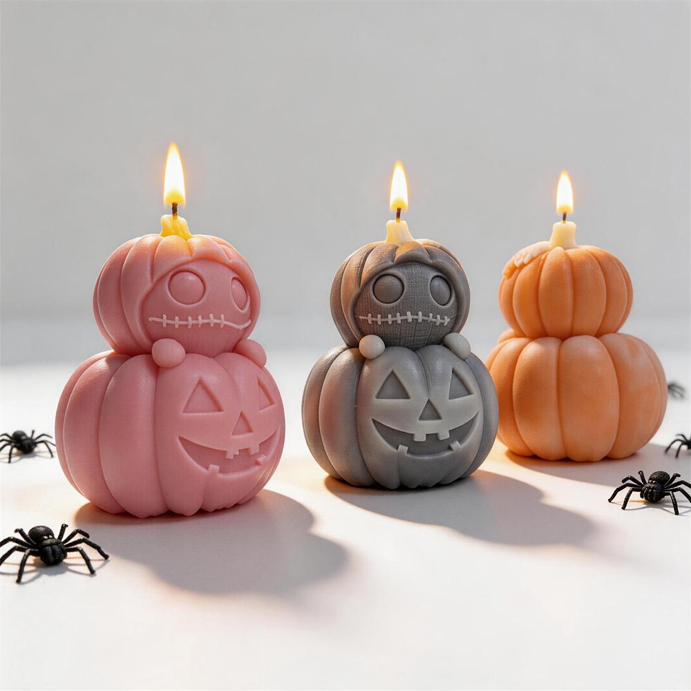 Jack-O-Lanterns Halloween Silicone Mold Stacked Pumpkin Candle Mold Ghost Skeleton Resin Plaster Mould for Halloween Decor