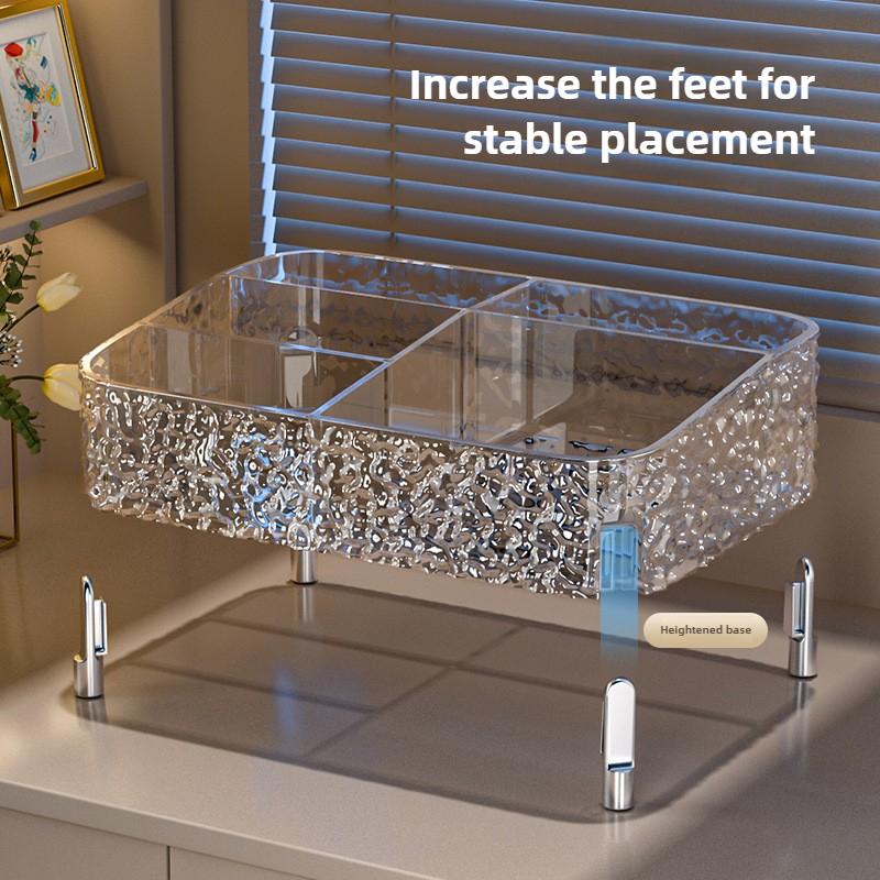 Desktop Makeup Organizer with Legs Clear Lipstick Split Vanity Storage PET Organizer Makeup Organizer for Cosmetics Box Shelf