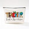 Teacher's Day Inspirational Slogan Makeup Bag - Portable Imitation Linen Zipper Pouch