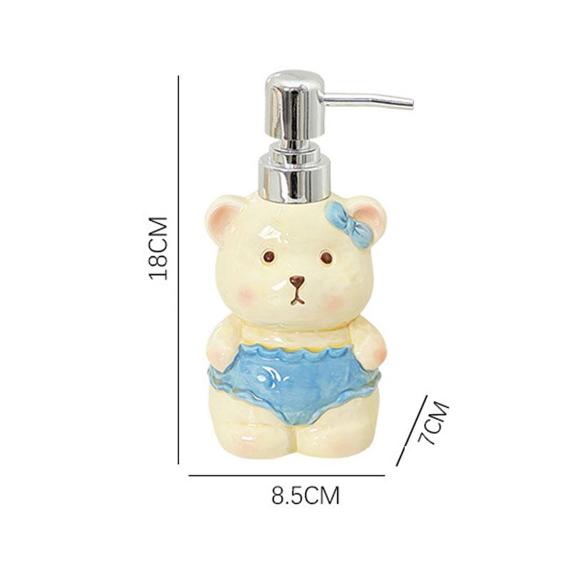 Soap Dispenser Creative Ceramic Bear Lotion Bottle for Household Bathroom Hand Sanitizer Dispensing Bottle with Press Button