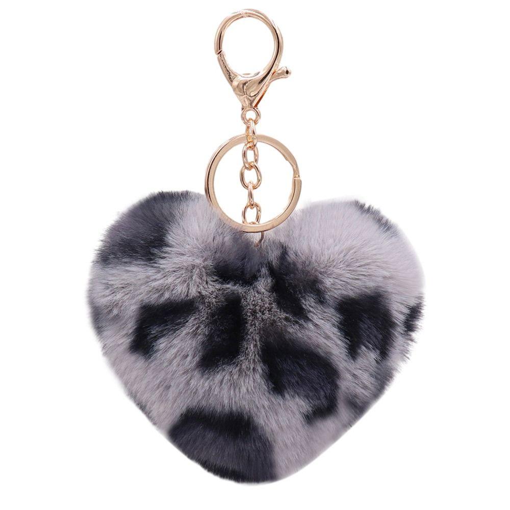 

2Pcs Multicolor Plush Keychain Leopard Pattern Keyring Cartoon Peach Heart Pendant Keychain Key C
