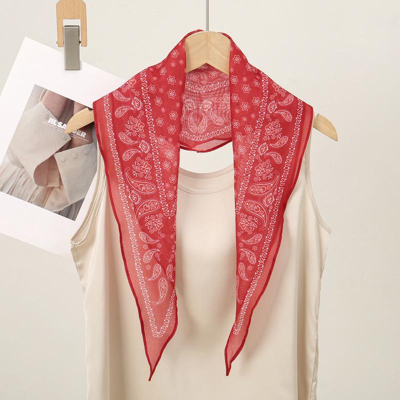 Silk Print Versatile Triangle Scarf: Cashew Large Square for Headscarf or Waistband