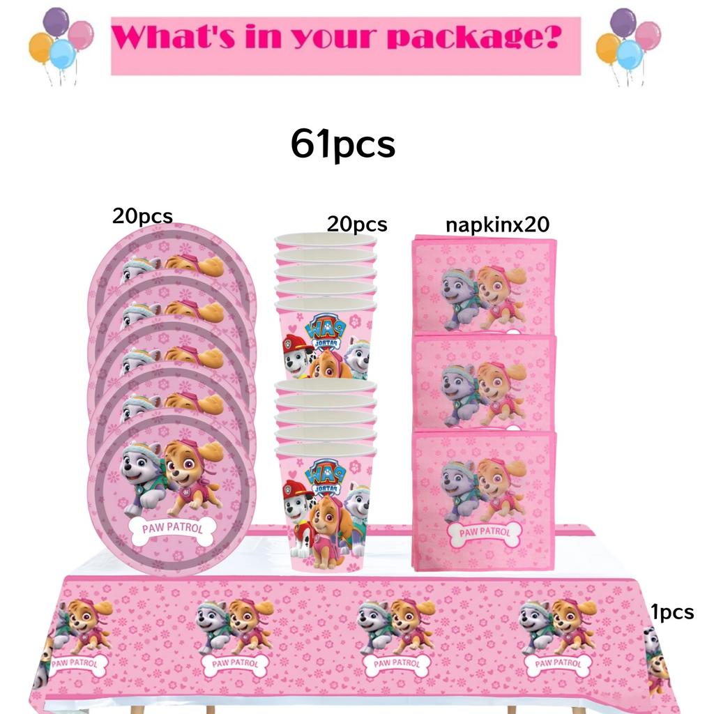 Roze Paw Patrol Verjaardagsfeest Decoratie Skye Wegwerp Servies Tafelkleed Bord Folie Ballonnen Babyborrel Meisjes Feestartikelen