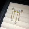 Diamond-set Flower Pearl Fringed Earrings, Fashionable and Sweet, Small and Fresh Earrings, Light Luxury Temperament Design, Earrings for Women