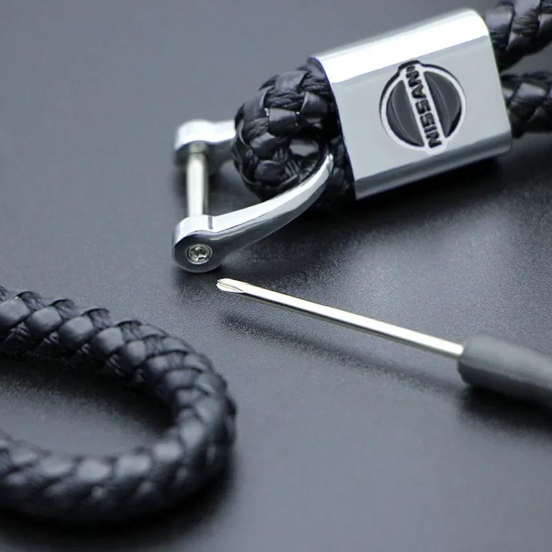 Leather Braided Car Key Ring Hand Woven Keychain Men's Hanging Accessories For Nissan X-TRAIL XTRAIL T30 T31 T32 2013-2019 Logo