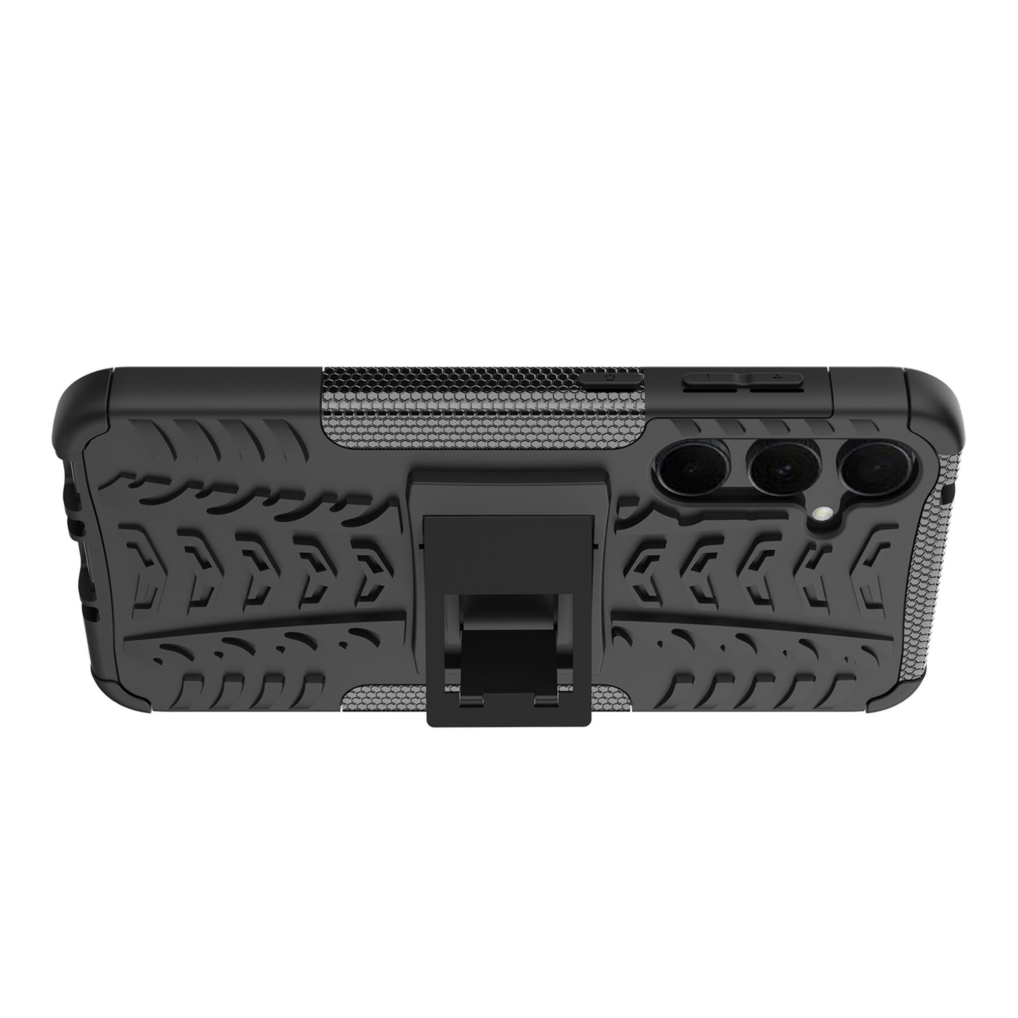 

For Samsung Galaxy A35 5G Case Tyre Pattern PC+TPU Kickstand Phone Cover Black