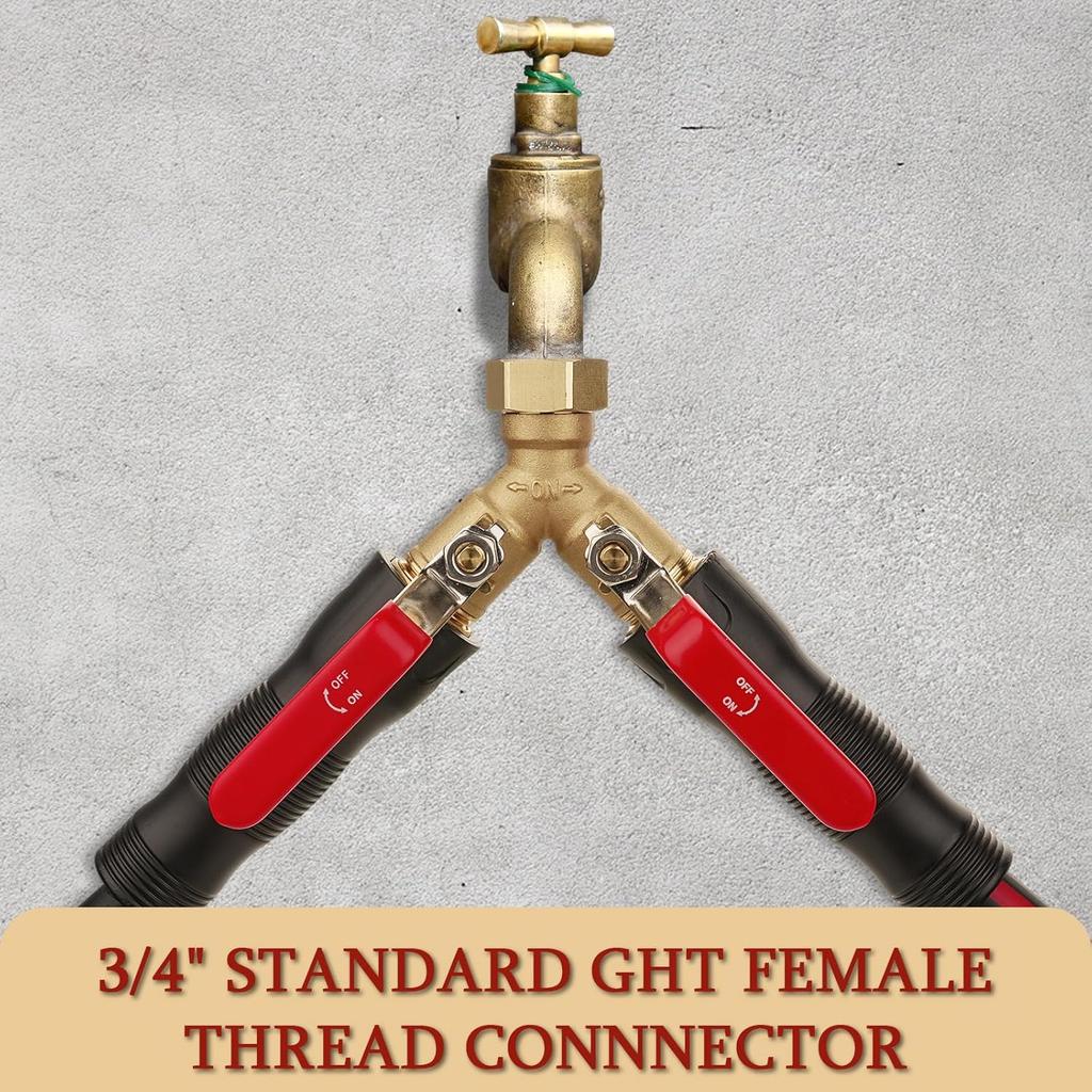 Garden Water Hose Splitter - RV Water Splitter 2 Way Heavy Duty Brass Spigot Hose Splitter - Outdoor Y Hose Bib 2 Valves With 2 Extra Rubber Washers