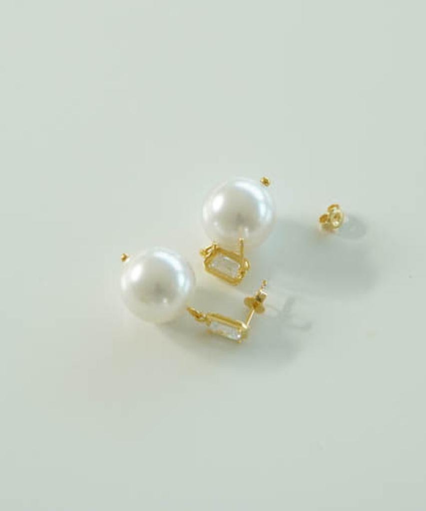 Alleun Silver 925 Cubic Square Bold Drop Large Pearl Silver Earrings