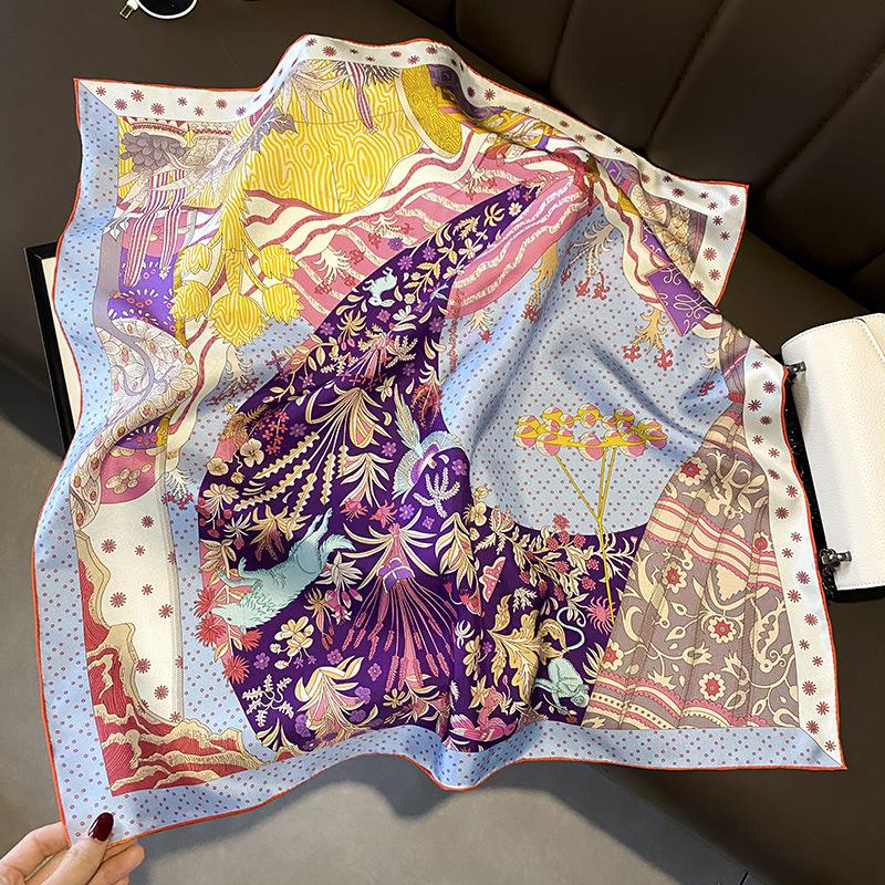 Hangzhou Floral Mulberry Silk Square Scarf - 70cm Silk Twill Women's Neck Accessory