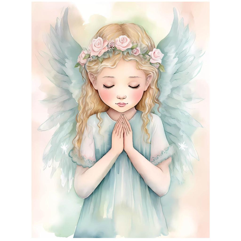 Pastelowy Anioł Modlitwy Pastelowy Anioł Modlitwy, 30X40 Cm, Rama Drewniana Jasny Dąb, Papier Matowy 230 Gsm